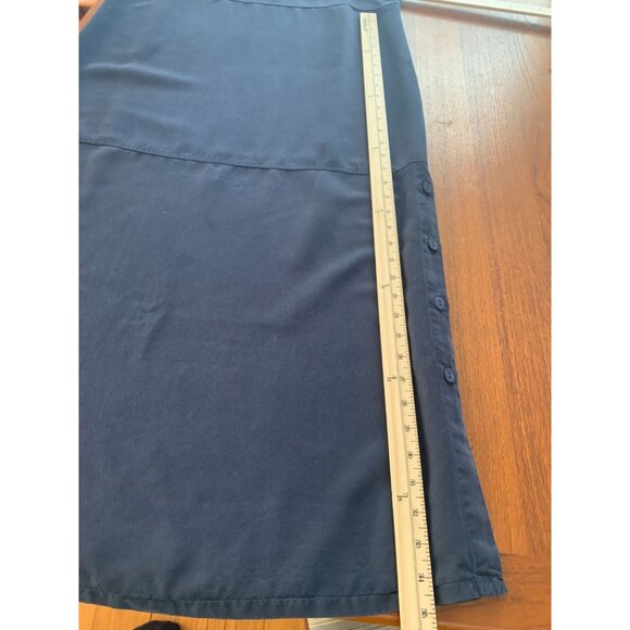 AKS Petite L Sleeveless Navy Tencel Boho Minimalist Maxi Dress With Side Button - Picture 6 of 11